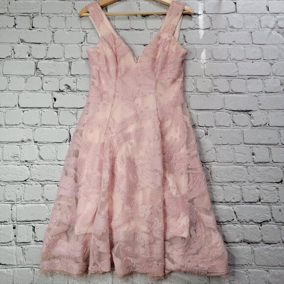Dress The Population Maya Woven Fit Flare Dress Pink Sweetheart Neck Size M - Picture 1 of 12